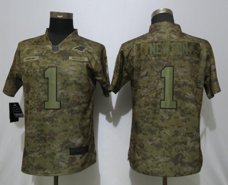 Women Carolina Panthers #1 Newton Nike Camo Salute to Service  Limited NFL Jersey